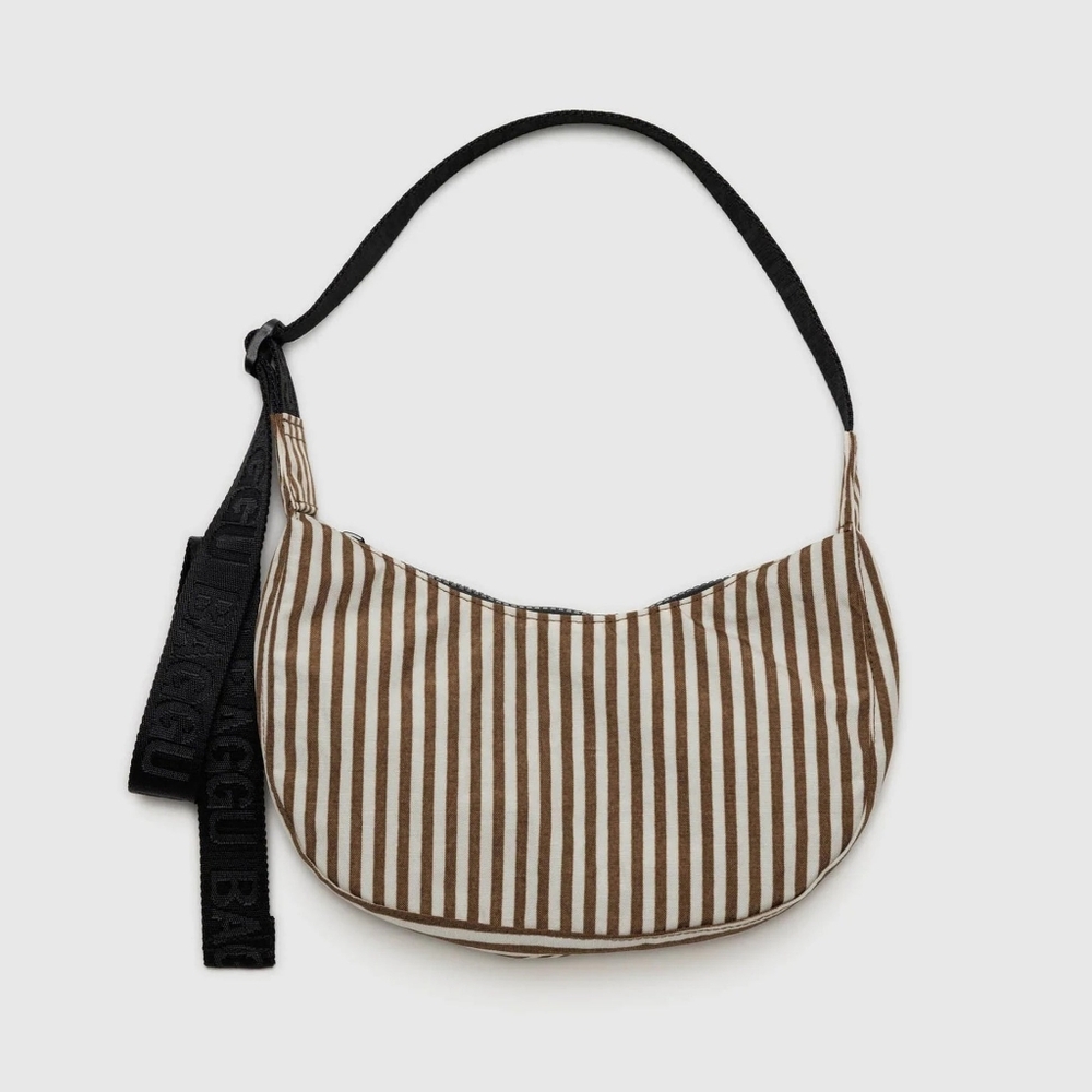 NWT BAGGU Small Nylon Crescent Bag Brown Stripe
